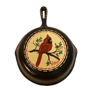 Vintage Mini Cast Iron Skillet Cardinal Bird Decorative Collectible